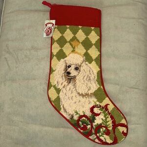 Peking Handicraft Poodle Needlepoint Christmas Stocking.